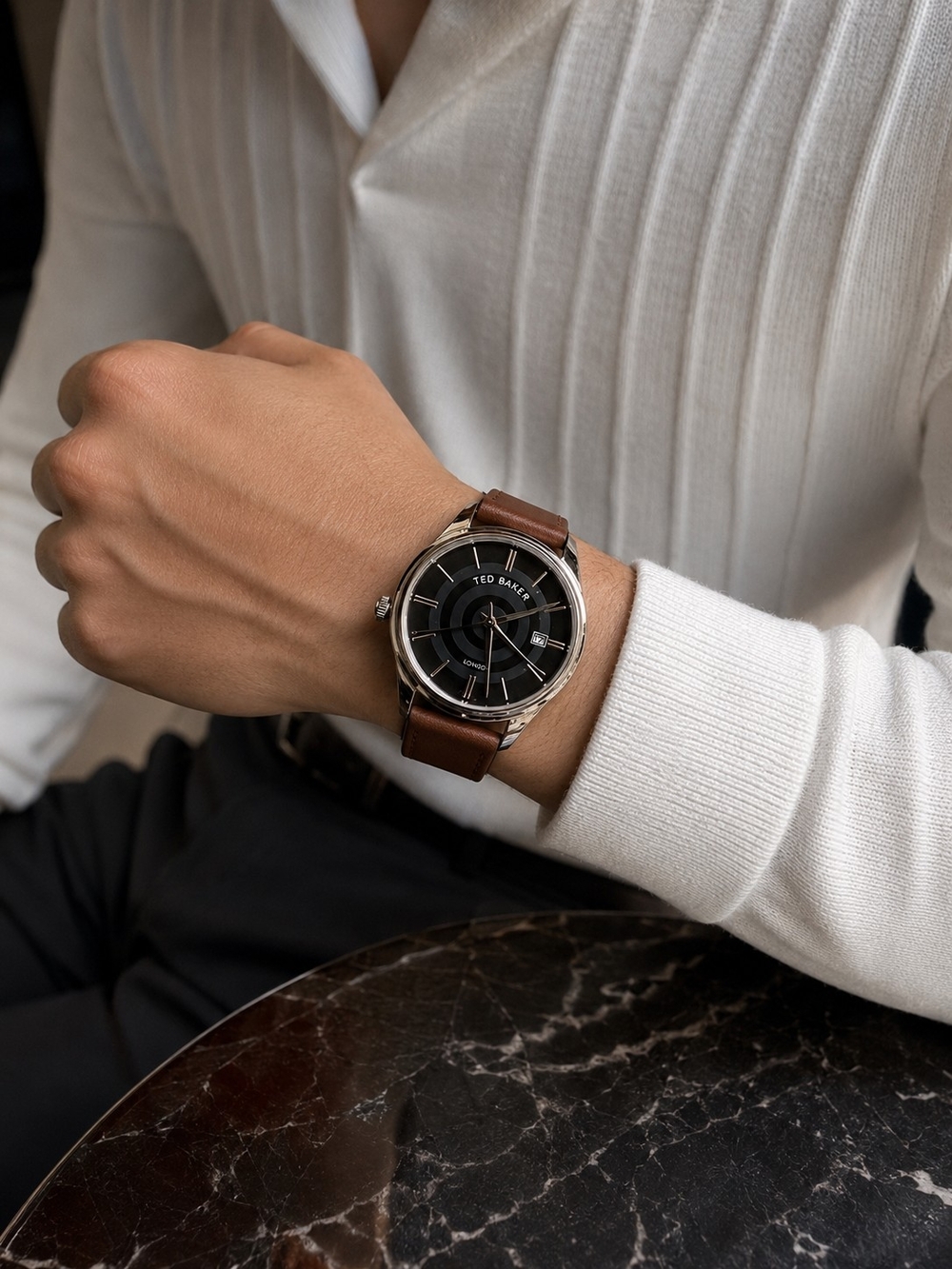 Ted Baker London Men’s Watch Brown Leather Black Dial NWT Box